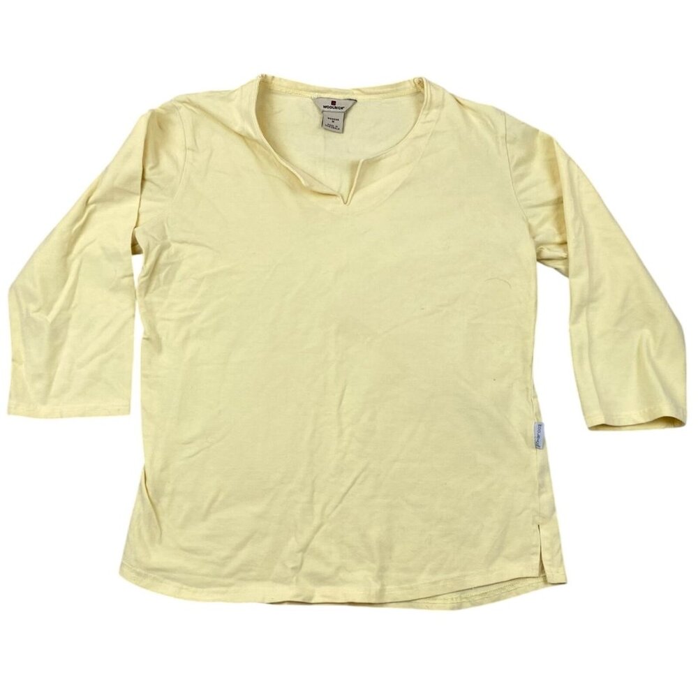Woolrich Womens T-Shirt Medium Split Neck 3/4 Sleeve Pullover Casual Top Yellow